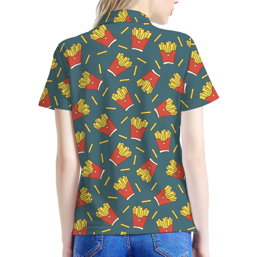 Doodle French Fries Pattern Print Women's Polo Shirt