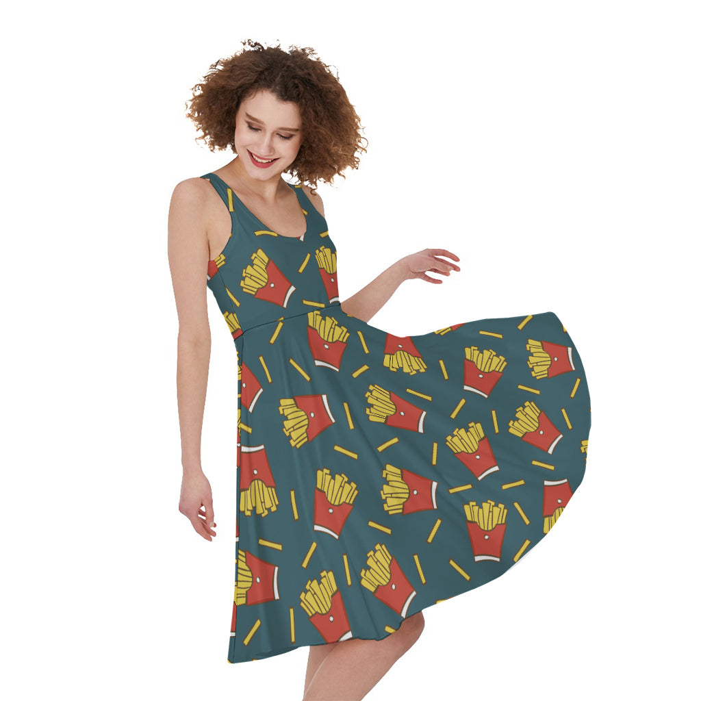 Doodle French Fries Pattern Print Women's Sleeveless Dress