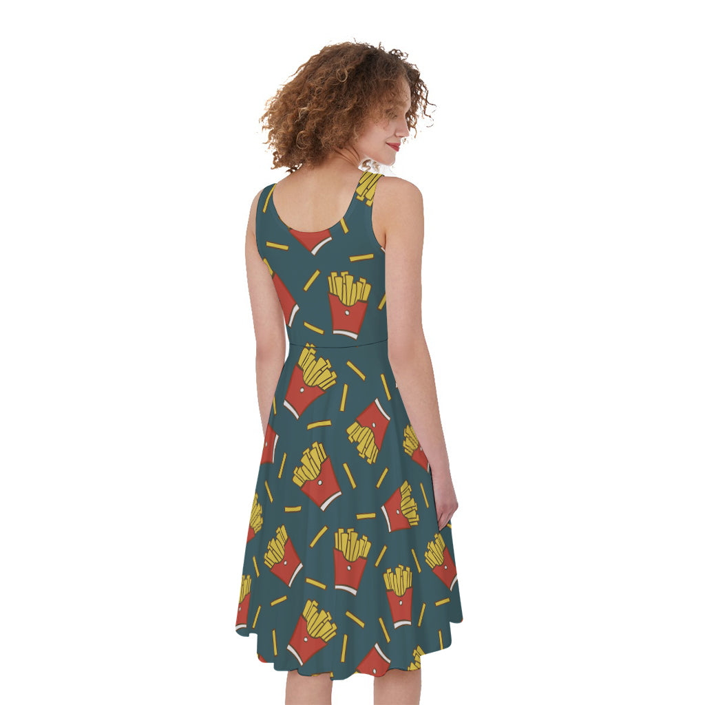 Doodle French Fries Pattern Print Women's Sleeveless Dress