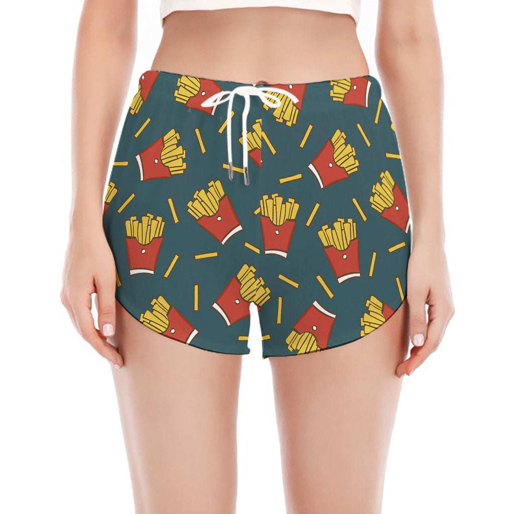 Doodle French Fries Pattern Print Women's Split Running Shorts