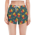 Doodle French Fries Pattern Print Women's Split Running Shorts