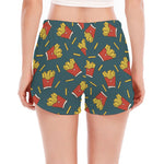 Doodle French Fries Pattern Print Women's Split Running Shorts