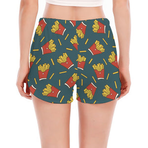 Doodle French Fries Pattern Print Women's Split Running Shorts