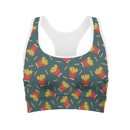Doodle French Fries Pattern Print Women's Sports Bra