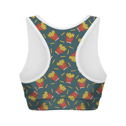 Doodle French Fries Pattern Print Women's Sports Bra