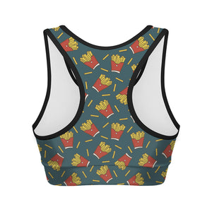 Doodle French Fries Pattern Print Women's Sports Bra