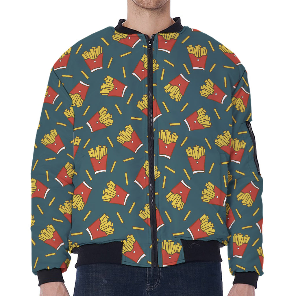 Doodle French Fries Pattern Print Zip Sleeve Bomber Jacket