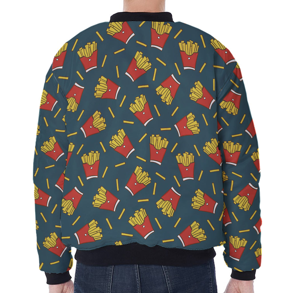 Doodle French Fries Pattern Print Zip Sleeve Bomber Jacket