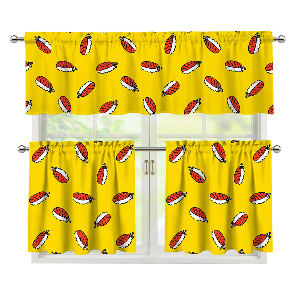 Doodle Japanese Sushi Pattern Print 3 Piece Kitchen Curtains