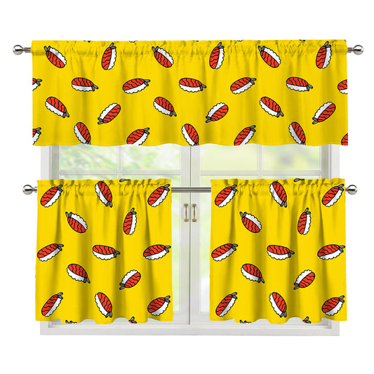 Doodle Japanese Sushi Pattern Print 3 Piece Kitchen Curtains
