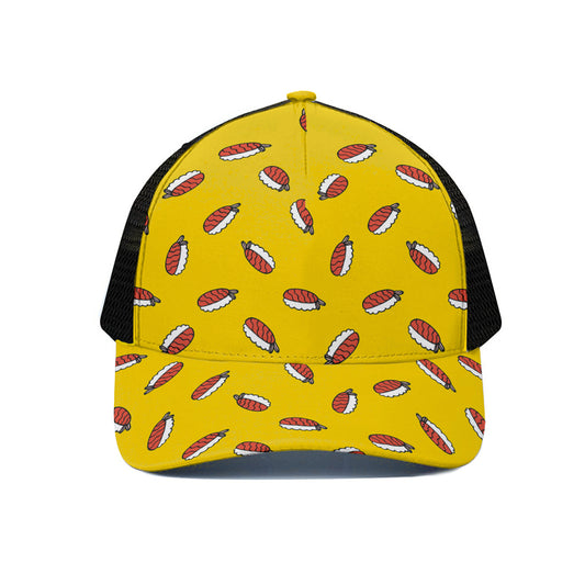 Doodle Japanese Sushi Pattern Print Black Mesh Trucker Cap