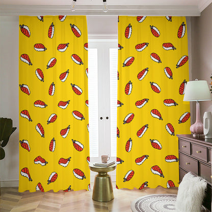 Doodle Japanese Sushi Pattern Print Blackout Pencil Pleat Curtains