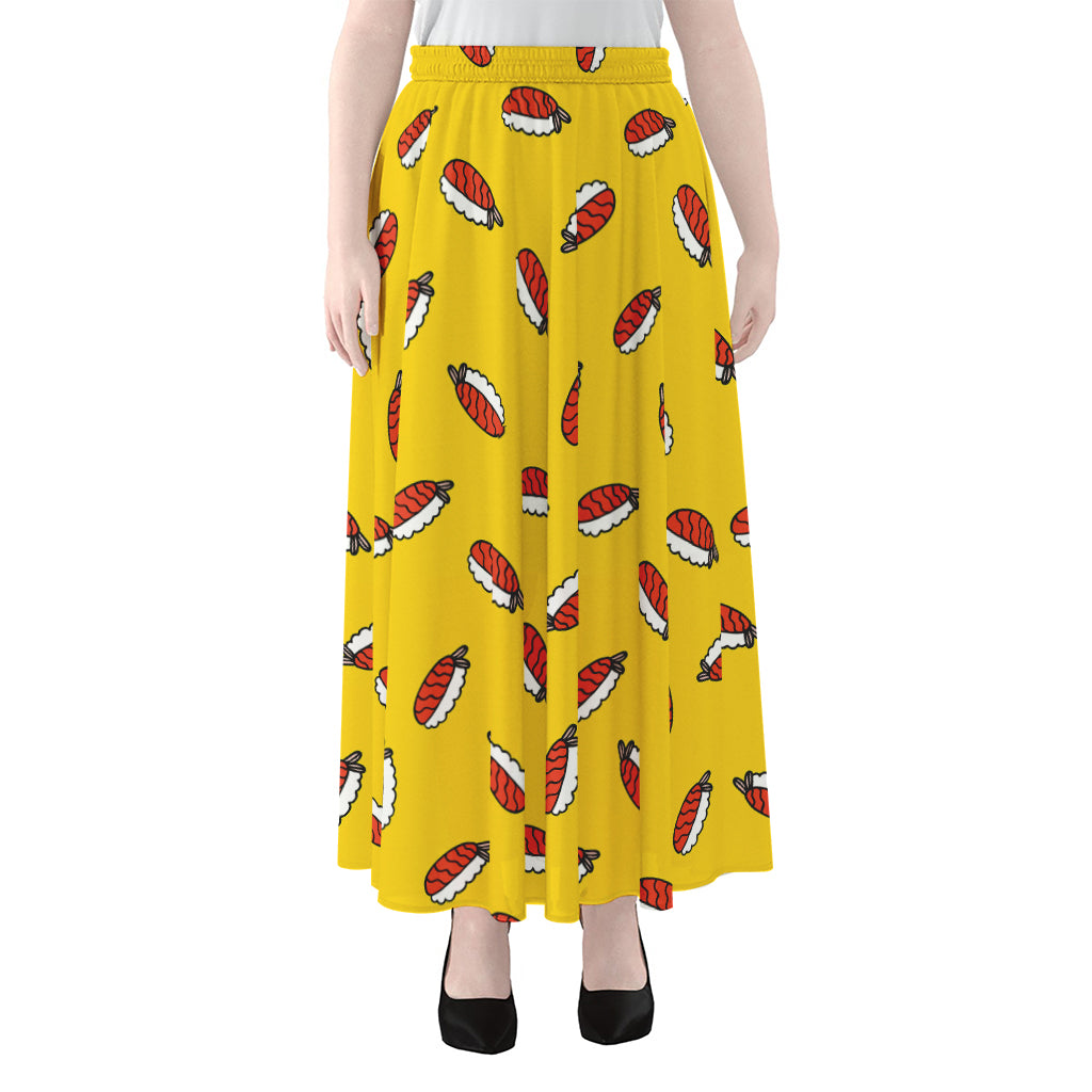 Doodle Japanese Sushi Pattern Print Chiffon Maxi Skirt