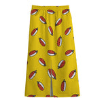 Doodle Japanese Sushi Pattern Print Cotton Front Slit Maxi Skirt