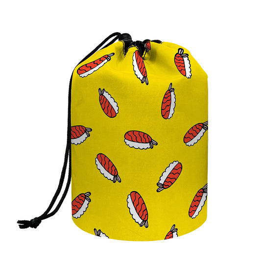 Doodle Japanese Sushi Pattern Print Drawstring Makeup Bag