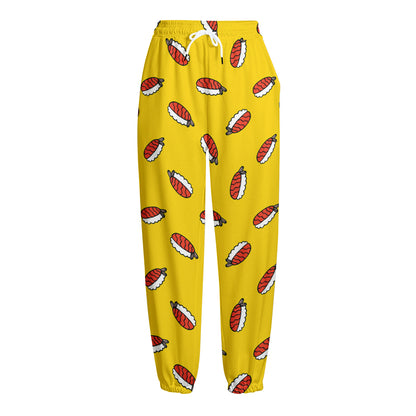 Doodle Japanese Sushi Pattern Print Fleece Lined Knit Pants