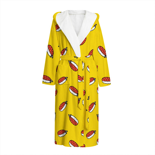 Doodle Japanese Sushi Pattern Print Hooded Bathrobe