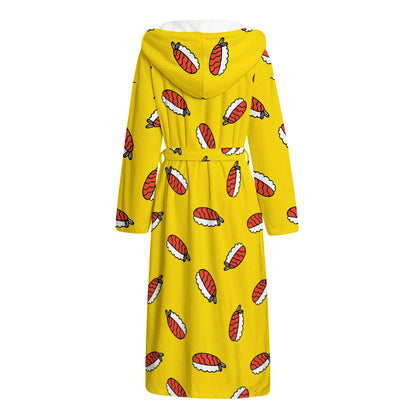 Doodle Japanese Sushi Pattern Print Hooded Bathrobe