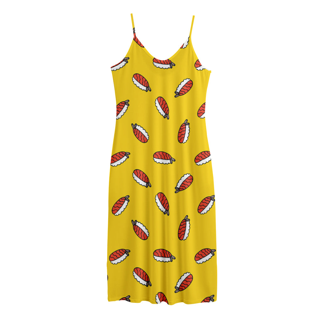 Doodle Japanese Sushi Pattern Print Jersey Midi Cami Dress