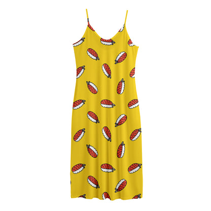 Doodle Japanese Sushi Pattern Print Jersey Midi Cami Dress