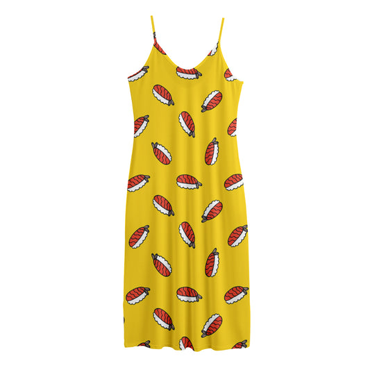 Doodle Japanese Sushi Pattern Print Jersey Midi Cami Dress