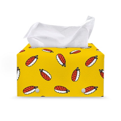 Doodle Japanese Sushi Pattern Print Leather Tissue Box Cover