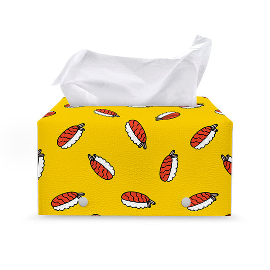 Doodle Japanese Sushi Pattern Print Leather Tissue Box Cover