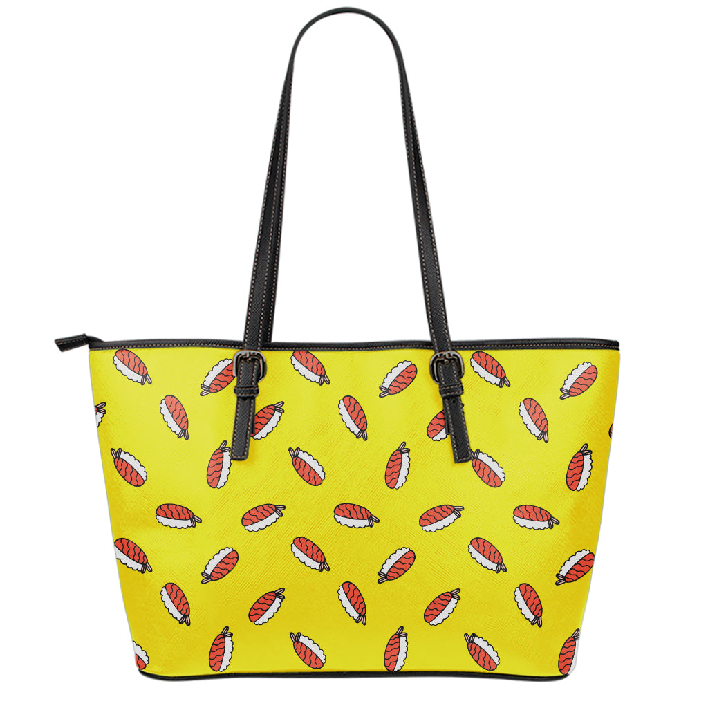 Doodle Japanese Sushi Pattern Print Leather Tote Bag