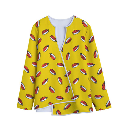 Doodle Japanese Sushi Pattern Print Long Sleeve Short Coat