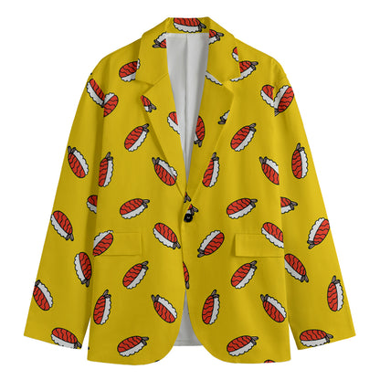 Doodle Japanese Sushi Pattern Print Men's Cotton Blazer