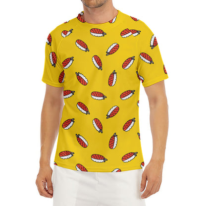 Doodle Japanese Sushi Pattern Print Men's Short Sleeve Rash Guard