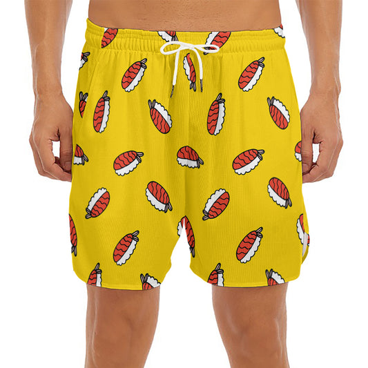 Doodle Japanese Sushi Pattern Print Men's Split Running Shorts