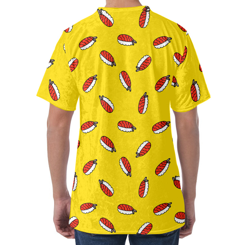 Doodle Japanese Sushi Pattern Print Men's Velvet T-Shirt