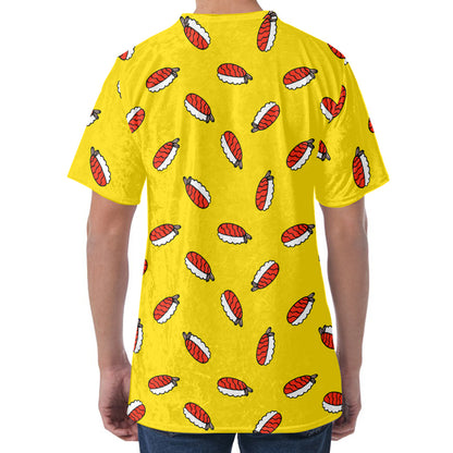 Doodle Japanese Sushi Pattern Print Men's Velvet T-Shirt