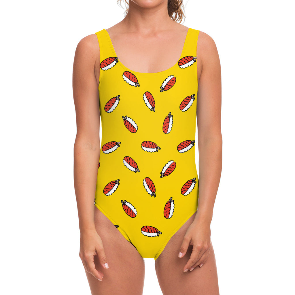 Doodle Japanese Sushi Pattern Print One Piece Swimsuit