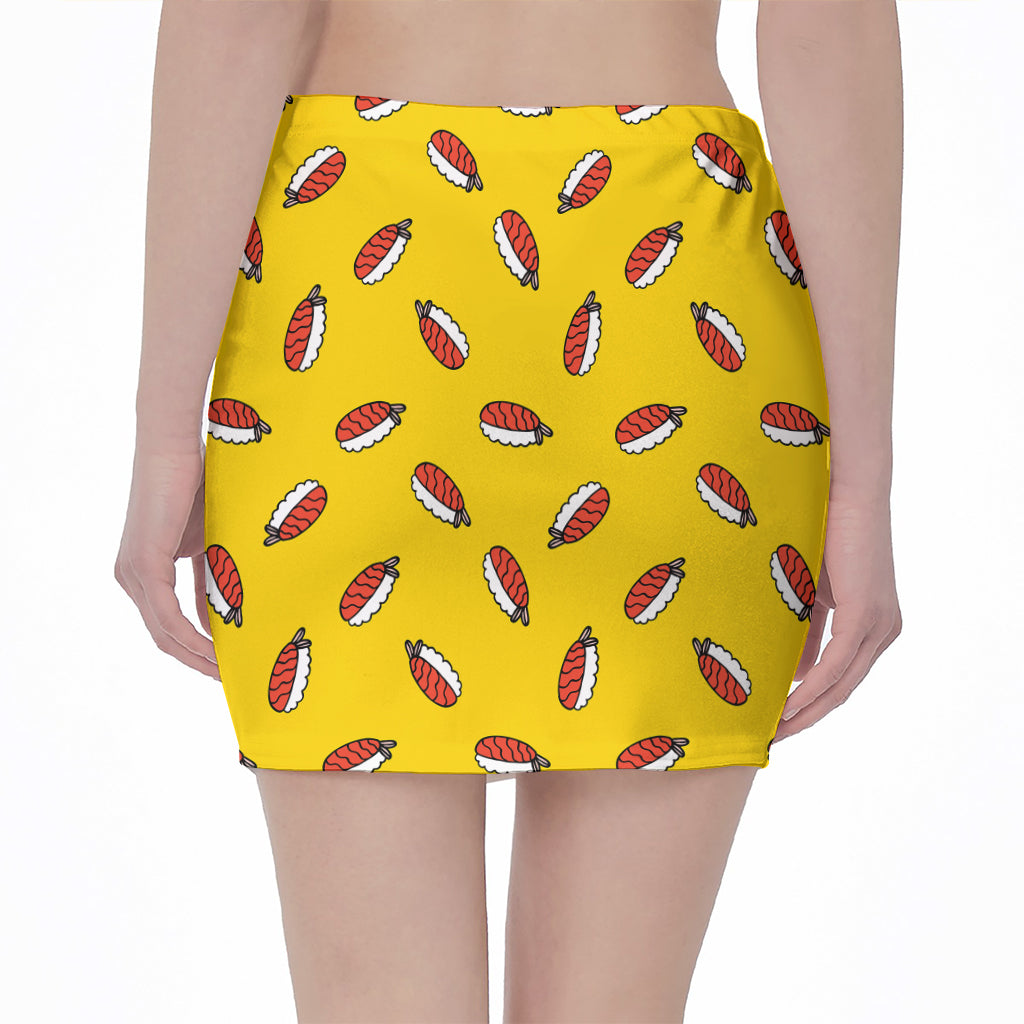 Doodle Japanese Sushi Pattern Print Pencil Mini Skirt
