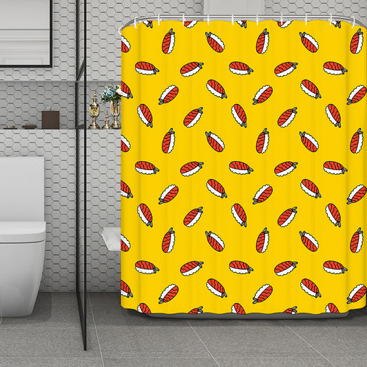 Doodle Japanese Sushi Pattern Print Polyester Shower Curtain