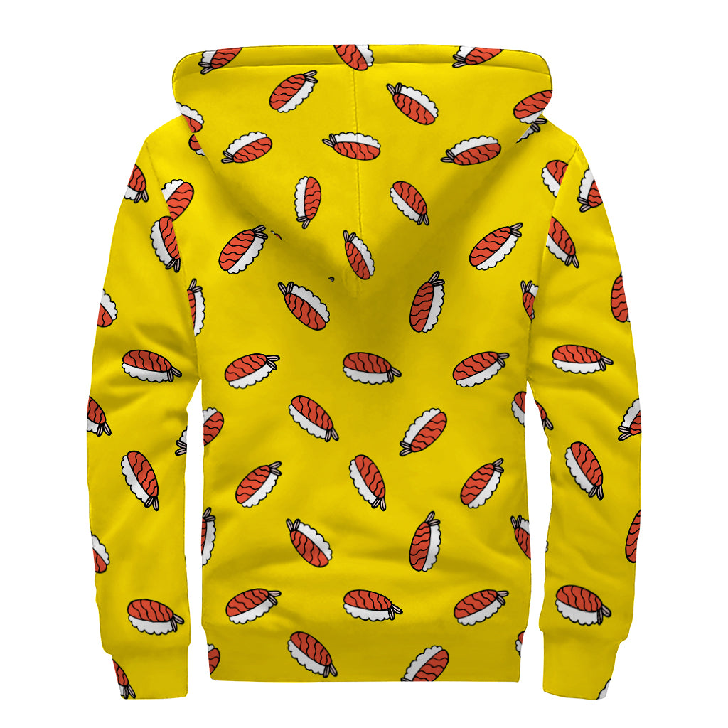 Doodle Japanese Sushi Pattern Print Sherpa Lined Zip Up Hoodie