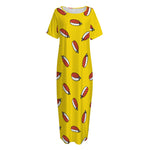 Doodle Japanese Sushi Pattern Print Short Sleeve Long Nightdress