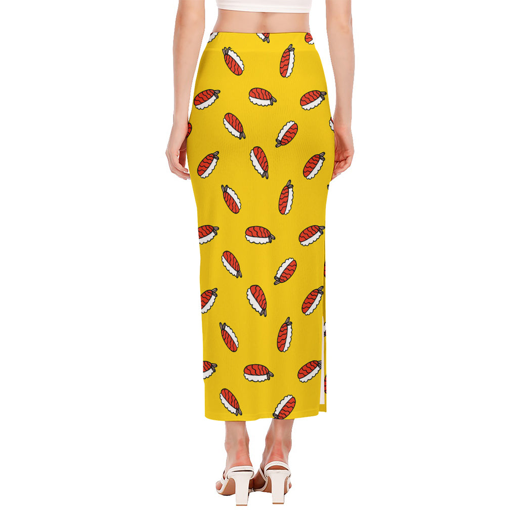 Doodle Japanese Sushi Pattern Print Side Slit Maxi Skirt