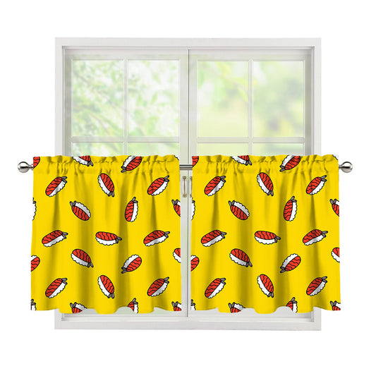 Doodle Japanese Sushi Pattern Print Tier Curtains