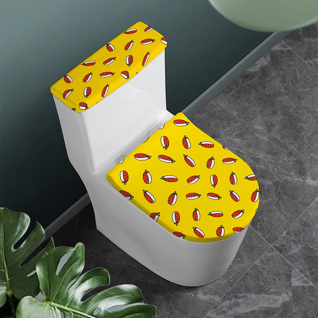 Doodle Japanese Sushi Pattern Print Toilet Lid And Tank Cover Set