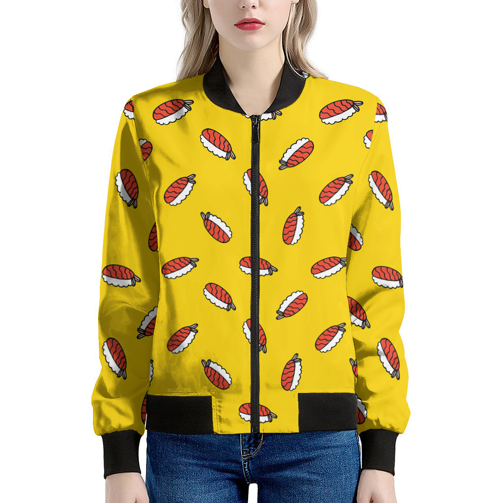 Doodle Japanese Sushi Pattern Print Women's Bomber Jacket