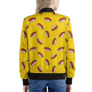 Doodle Japanese Sushi Pattern Print Women's Bomber Jacket