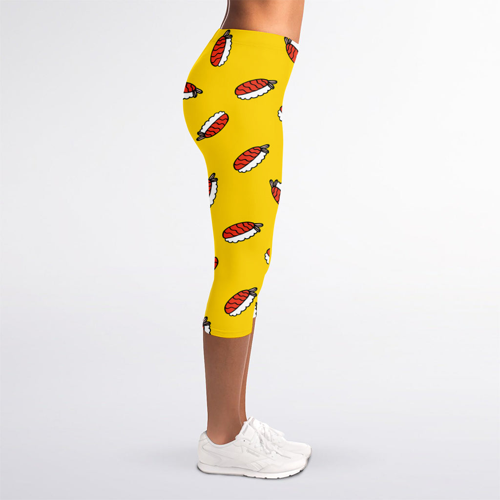 Doodle Japanese Sushi Pattern Print Women's Capri Leggings