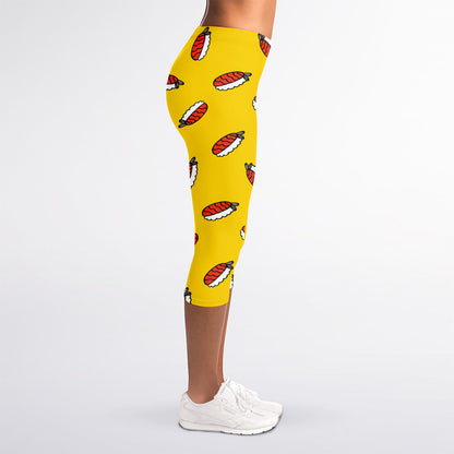 Doodle Japanese Sushi Pattern Print Women's Capri Leggings