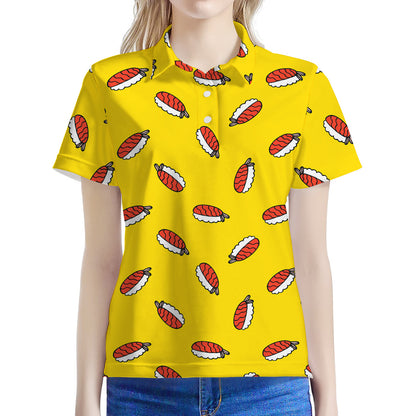 Doodle Japanese Sushi Pattern Print Women's Polo Shirt