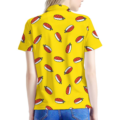 Doodle Japanese Sushi Pattern Print Women's Polo Shirt