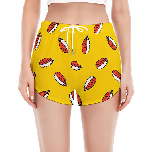 Doodle Japanese Sushi Pattern Print Women's Split Running Shorts