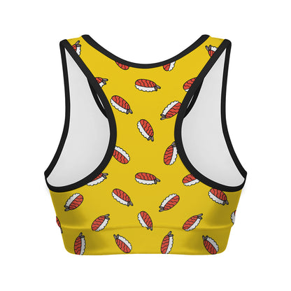 Doodle Japanese Sushi Pattern Print Women's Sports Bra